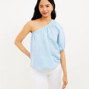 LOFT navy Blue One-Shoulder Blouse size small nwt